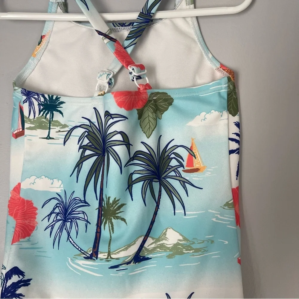 Outdoor Oasis 5T Toddler White Tropical One Piece Swimsuit Coconut Palm Tree